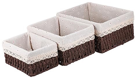 CHILDWEET 3pezzi Cesta Woven Per Organizzazione Casa e Ufficio Contenitore Per Piccoli Oggetti Design Elegante Rattan Per Tavoli e Mensole