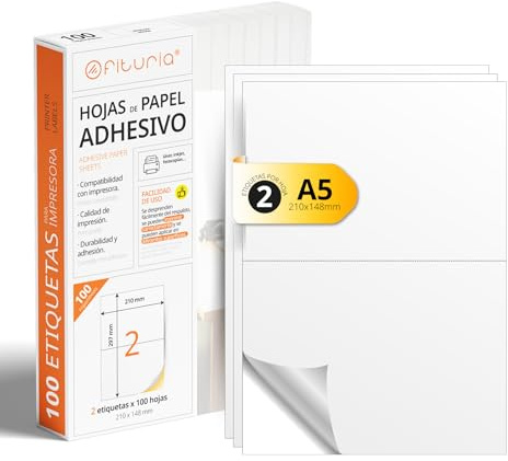 A4-Bögen mit weißen selbstklebenden Etiketten, Erstellen Sie Ihre eigenen individuellen, Sicherer selbstklebender A4-Papier, Selbstklebendes Etikett zum Bedrucken - Ofituria (2 pro Blatt, 100 Bögen)