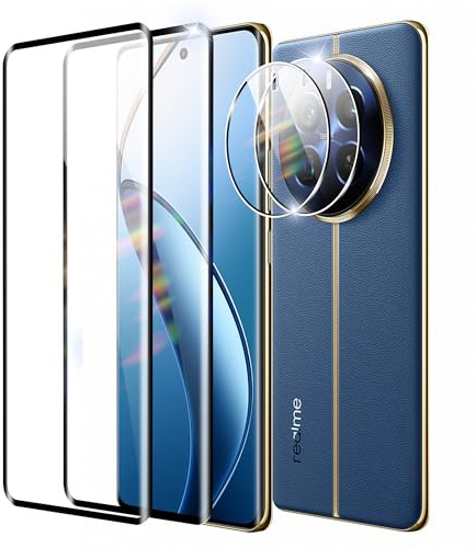 FDHYFGDY 2+2 pezzi per Realme 12 Pro/Pro Plus vetro temperato, protezione fotocamera e pellicola protettiva vetro, durezza 9H, antibolle, Pellicola protettiva per Realme 12 Pro/Pro+ 5G