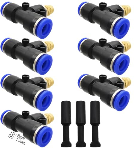 Brass Misting Nozzle, Dujelixa 7Pcs Quick Connector Adjustable Atomizing Nozzle Connect 8mm Quick Intubation Tube +3 Pcs Blocking Head for Patio, Garden, Lawn, Greenhouse