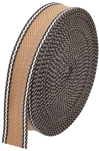 BENECREAT Fettuccia A Righe In Cotone Poliestere Da 9.14 m, Bordo In Tessuto Marrone Chiaro Largo 32 mm, Fettuccia Piatta In Cotone Poliestere per Manici di Borse, Cinture, Cucire