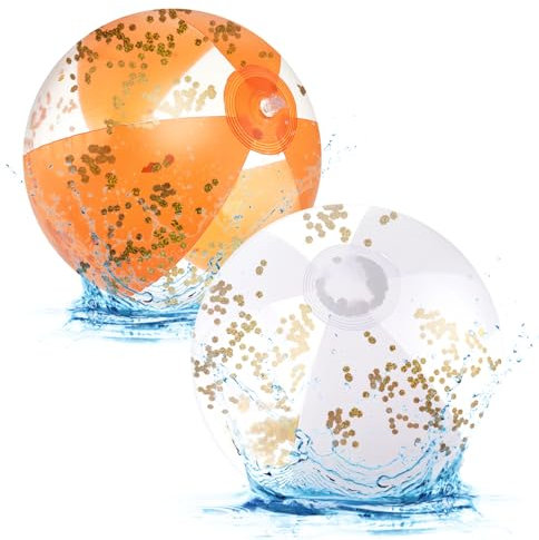 Abeillo Confezione da 2 Palloni da Spiaggia Glitter da 11 Pollici Palloni da Spiaggia Gonfiabili - Giochi d'Acqua con Palline di Coriandoli Giocattoli da Spiaggia per Giochi da Spiaggia, Piscina