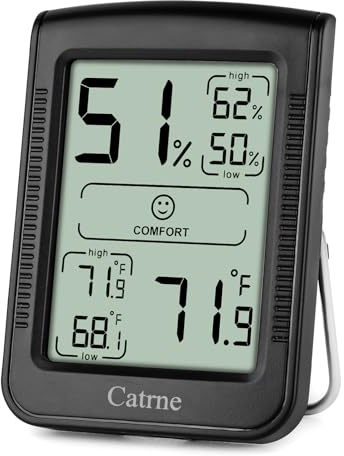 Digital Hygrometer Indoor Thermometer for Home,Room Thermometer with Temperature Gauge and Humidity Gauge,Temperature Humidity Meter Indoor with Maximum and Minimum Records, Black CRN101