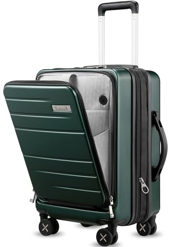 LUGGEX Koffer Trolley Handgepäck mit Laptopfach – Erweiterbarer Hartschalenkoffer aus Polycarbonat mit TSA-Schloss (Grün, 55.4×36×24 cm)