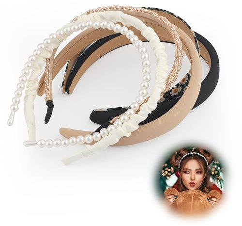 6 Teilige Haarreifen Damen Mehrere Stile Perlenhaarband Haarreifen Damen Glitzer Einfarbige