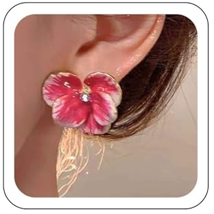 Wendalern Böhmische Rote Blume Ohrstecker - Emaille Blumenblatt Ohrringe Mit Kubischem Zirkonia Strass - Kirschblüte Große Blütenblatt Statement Schmuck Für Frauen Hochzeit