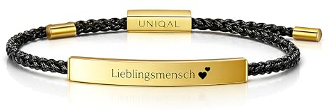 UNIQAL | Personalisiertes Armband mit Gravur 'FINESSE' für Herren und Damen | Edelstahl und geflochtenes Band | Verstellbar | Handgemacht in Deutschland | Gratis Etui