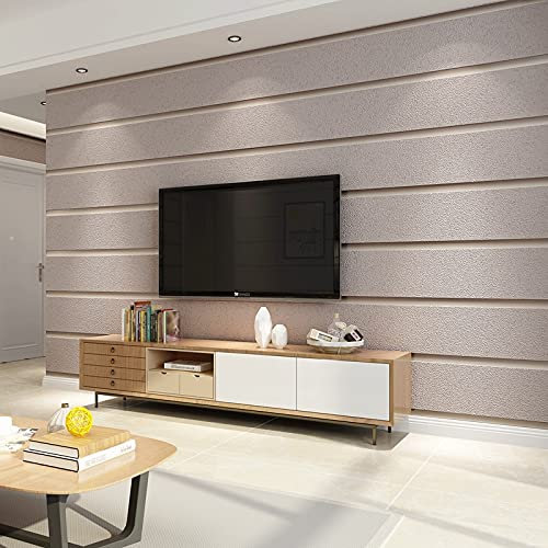 3D Suede Non woven Fabric Modern Living Room Sofa TV Background Wall Papers Home Decor Khaki Horizontal Stripes Wallpaper For Walls