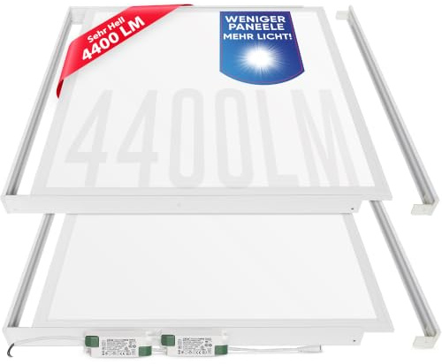 LECOM 2x LED Panel 62x62 Neutralweiß 4000K 4400lm Deckenlampe mit Rahmen | Helle, professionelle Beleuchtung für Wohn-, Büro- und Gewerberäume. LED Panel für Aufbaumontage an glatten Decken.