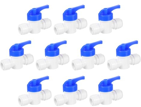 sourcing map 10Pcs Push to Connect Fittings, 3/8 OD x 3/8 OD Air Hose Fittings Tube&Hose&Pipe Quick Connect Fitting Plastic Ball Valve with Handles for RO Water System, White+Blue (10-10mm)