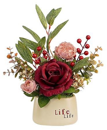 JYCRA Artificial Flower Potted Plant,Fall Fake Plants Silk Chrysanthemum in Vase Artificial Potted Flowers, Fall Artificial Potted Flowers Chrysanthemum (A)