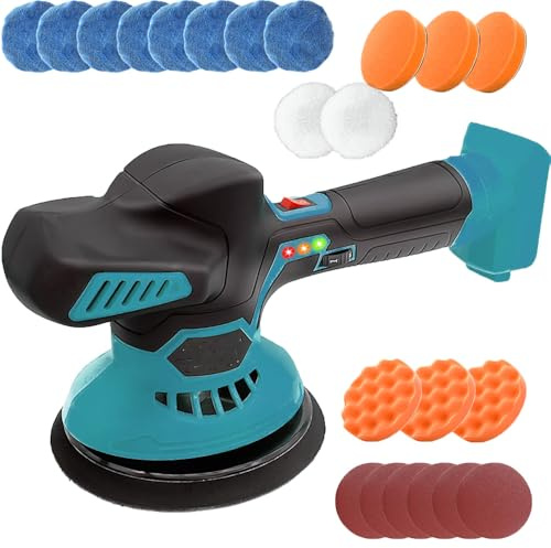 Car Polisher 21v, Cordless Car Buffer Polisher Compatible with Makita 18V Battery, Cordless Polisher with 24 Accessories, 6 Variable Speed Up to 6000RPM, for Car/Leather/Wood/Glass (Without Battery)