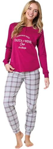 LADY·C Pigiama da Donna in Jersey di Cotone con Collo a Serafino Serie Montebianco (IT, Testo, M, Regular, Regular, Ciclamino)