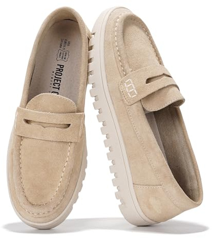 Project Cloud 100% Genuine Leather Loafers for Women – Memory Foam Insoles Slip On Shoes for Women – Lightweight Womens Shoes – Non Slip Womens Loafers (Filide1, Nude,8)