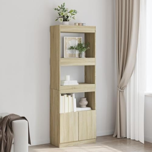 Xichuzi Highboard 63x33x180 cm Sonoma-Eiche Holzwerkstoff, Wohnzimmerschrank, Sideboard Wohnzimmer, Esszimmermöbel, Vitrinenschrank, Hochschrank - 3309602