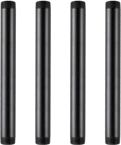 AGUTEAAGUTEA Black extension tube, 1/2 x 10 external threaded pipe, painted iron pipe, metal pipe fittings, suitable for DIY industrial-style furniture decoration. (Pack of 4) 1/2x10 INCH