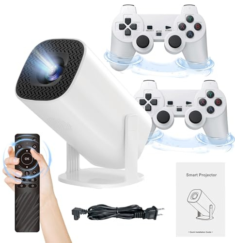 P30 max - Proyector inteligente de videojuegos, 35000 juegos 3D integrados, 1280 x 720P, proyector y juego con 2 controladores inalámbricos, mini proyector portátil con WiFi 5G y Bluetooth, 4K HD,