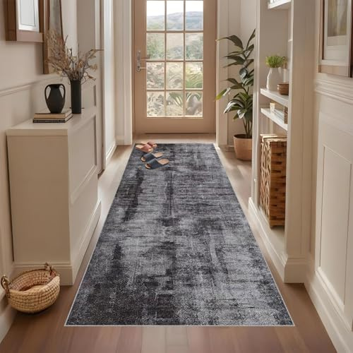 Qemgrste Teppich Läufer Flur Waschbar rutschfest Küchenläufer Küchenteppich Modern Carpet Fussmatte Innen Teppichläufer Saugfähig Teppichläufer für Küche Flur Waschküche auf Maß Meterware 60 x 180 cm