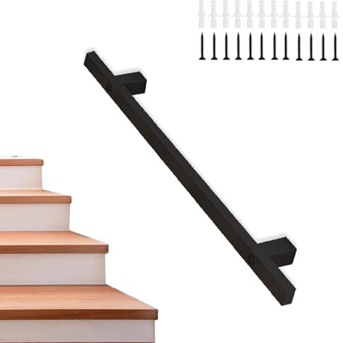 Pasamanos de hierro industrial negro para escaleras, pasamanos de pared para escaleras interiores y terrazas exteriores, barandilla de escalera de metal, barra de seguridad, barandilla (11 p