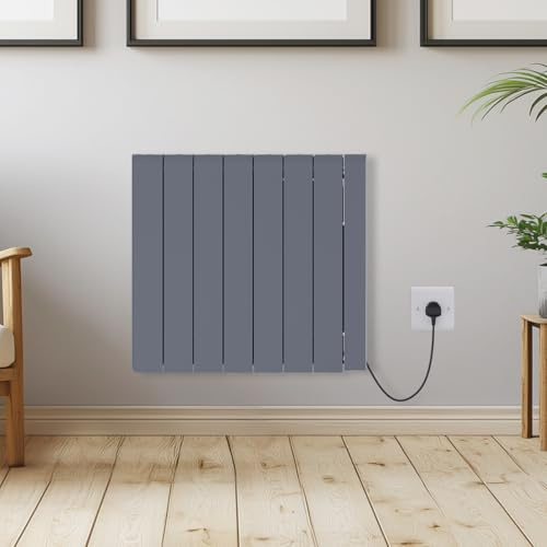 Warmehaus Anthracite 2000W Electric Ceramic Radiator Wall Heater Smart WIFI | Wall Mounted Slim Electric Radiator, 7 Day Timer, Programmable Electric Panel Heater Portable, Energy Efficient, Freestanding