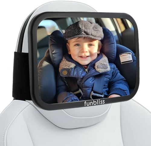 Funbliss Specchio Auto Neonato Sedile Posteriore - Specchietto Retrovisore Bambini per Auto Con Testiera Fissa, 360° Rotazione,Compatibile Con Tesla E Altre Vetture