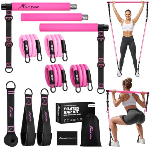 HPYGN Pilates Equipment, Home Pilates Kit for Women, Multifunctional Bar for Women & Men, Squats Exercise Equipment for Hip, Legs, Back, Arm, Portable Home Gym Equipment for Yoga, Strength Training