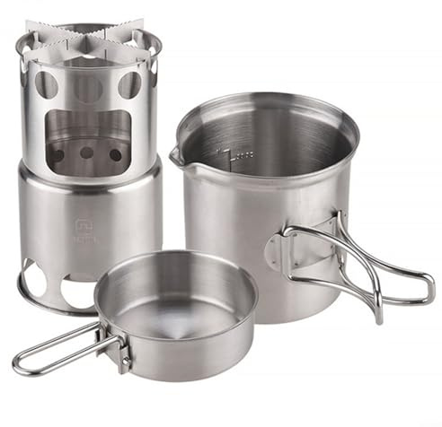 CWOQOCW Ensemble de cuisine portable en acier inoxydable avec échelle de mesure, équipement de survie pour camping, randonnée, pique-nique, survie
