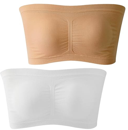 mtuihfo 2 PCS Bandeau Tops Women, Bandeau Bra Padded Strapless Bras for Women, Bandeau Tube Top Bra Bralette