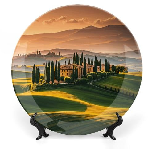 Plato de cerámica toscano italiano personalizado de 20 cm, estilo bohemio, de porcelana china, para decoración del hogar, con soporte y gancho, ideal para pared o mesa, ideal como regalo para fiesta