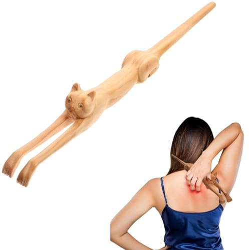 Rascador de espalda en forma de gato, rascador de espalda en forma de gato de 18 pulgadas, herramienta de rascador de espalda en forma de gato de mango largo para adultos, hombres, mujeres, amantes de