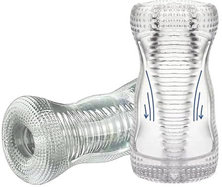 ZERKOR Masturbador masculino transparente – Manual, TPE, doble extremo, suave, canal cónico realista, texturizado, masturbación de culo, juguete sexual para hombres homosexuales heterosexuales