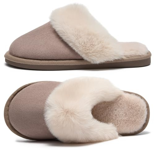 Donpsps Damer tofflor för män vinter Memory Foam Fluffig Mjuk Varm Slip On House Mocka, Fårskinn Mysig plysch för inomhus utomhus YS Vild get 38.5-40