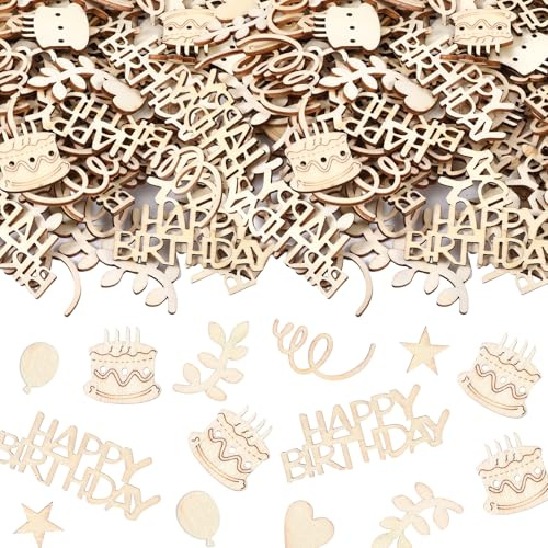 100 Stück Streudeko Geburtstag Tischdeko Holz Konfetti Happy Birthday Deko | Geburtstagsdeko für Frau, Mann, Confetti für Geburtstagsdeko Tisch, Party Dekoration