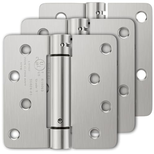 Luxbaro 3 Pack Self Closing Door Hinges 4 Inch, Adjustable Tension | Spring Loaded Door Hinges for Garage/Front/Back Doors, 1/4'' Radius Corners, Fit Left/Right Hand Doors, UL Listed