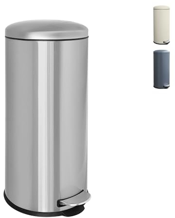 Ullege Mülleimer Küche 30L, Rund, Treteimer, Mit Inneneimer, Deckel, Silber | Abfalleimer Mit Deckel, Tretmülleimer, Edelstah, Mit Softclose-Deckel, Herausnehmbaren Inneneimer ,Für Küche,Wohnzimmer,Büro