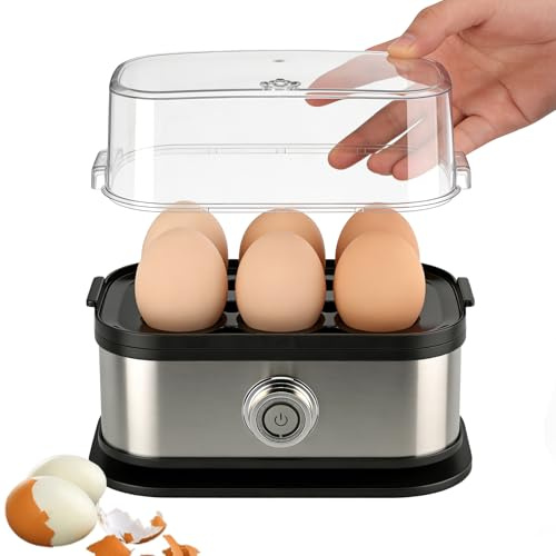 Cozary Hervidor de huevos - Cocedor de huevos compacto de, 6 huevos fáciles de pelar, huevos pasados por agua, huevos en su punto, huevos duros, pocher, luz indicadora