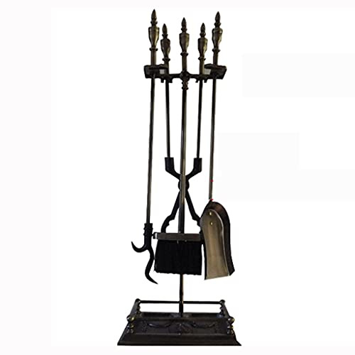 Kaminbesteck-Set, 5-teiliges Kaminbesteck-Set mit langem Griff, Schürhaken, Ständer und Zubehörhalter aus Schmiedeeisen für Kamine im Innen- und Außenbereich, geeignet für Dekoration und Wartung.