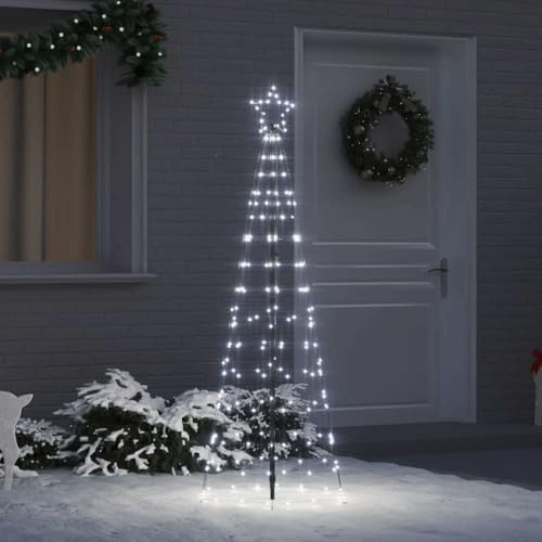 ACAGALA Albero di Natale a LED con picchetti, 250 cm, 390 LED, a forma di cono, illuminato, per esterni, con stella, albero di Natale con picchetti, decorazione natalizia, piramide luminosa, bianco