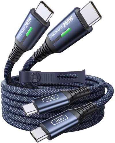 INIU Cavo USB C da 240 W, [2 pezzi, blu, 2 m] PD di ricarica rapida da USB C a USB C, in nylon intrecciato per iPhone 17 16 15 Pro Max Samsung S25 Ultra Pixel 10 iPad Pro MacBook Air ecc.
