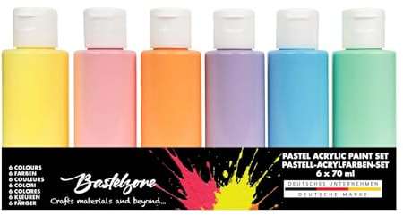 Bastelzone Lot de 6 peintures acryliques polyvalentes et hautement pigmentées pour loisirs et artistes. À base d'eau, couvrante, lumineuse et prête à l'emploi. Vegan (6 couleurs pastel x 60 ml)