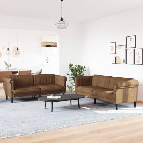 Mandloder 2-TLG. Samt Sofagarnitur, Braun, Moderne Polstergarnitur mit 2- und 3-Sitzer Sofa, Robustes Holzgestell, für Wohnzimmer, Gästezimmer, Büro, Bequem & Elegant
