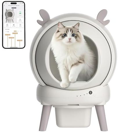 Selbstreinigende Katzentoilette mit Offenes, 60L Kapazität Katzenklo, App-Steuerung, Sicherheitssensoren, Geruchskontrolle, EIN Gutes Hilfsmittel für Katzenbesitzer, Katzenklo für Katzen bis 11kg