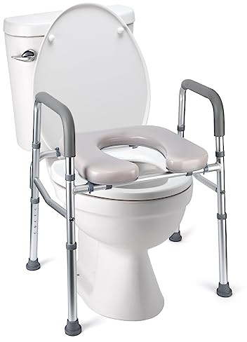 RBFGYIOP Sedile Rialzato per WC – Braccioli Regolabili e Cuscino Imbottito, Tubo Alluminio+Plastica, 350LB Carico, Sicurezza per Bagno Commerciale e Domestico