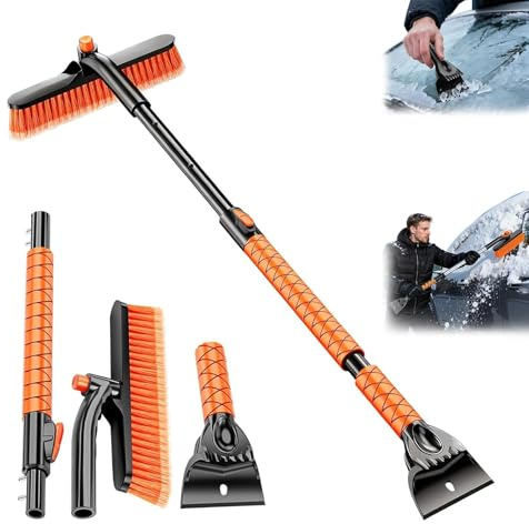 Generisch Eiskratzer Auto mit Besen, 3 in 1 Erweiterbar Eiskratzer Auto Schneebesen mit 360° drehbarem Bürstenkopf und komfortablem Schaumstoffgriff für SUVs, LKWs und Limousinen (90-113 cm)