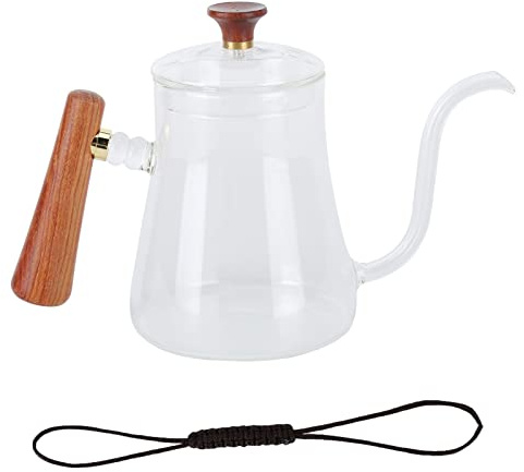 Bollitore per caffè a collo di cigno, bollitore per caffè a versamento con beccuccio lungo, bollitore per tè in vetro borosilicato ad alta resistenza al calore con manico isolato i (350ml)