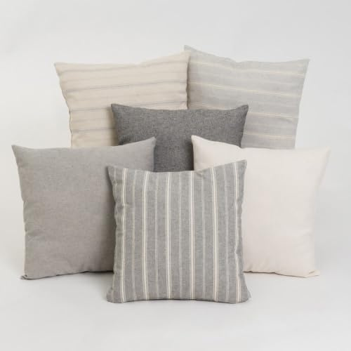 LOLAhome 6 Cojines de Rayas Gris y Beige de algodón de 45x45 cm con Relleno | Cojines sin cremallera con tejido suave. Para salón o dormitorio. Cambia el look de tu decoración de una forma económica.
