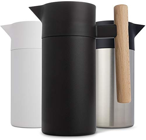 Hastings Collective Thermal Coffee Carafe 40 Oz - Stainless Steel Double Walled Vacuum Insulated Carafe - 1 Liter Thermal Coffee Pot Thermos, Travel Size Beverage Dispenser with Tea Infuser (Black)