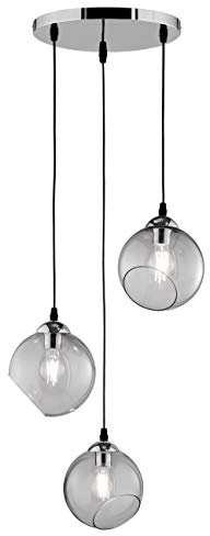 Reality Leuchten Pendelleuchte Clooney R30073054, Metall Chrom, Glas rauchfarbig, exkl. 1x E27