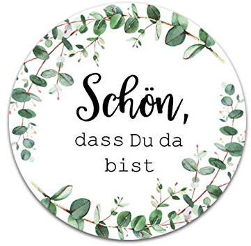 50 Sticker Hochzeit Schön, DASS du da bist!, Aufkleber Hochzeit Gastgeschenk (Eucalyptus)