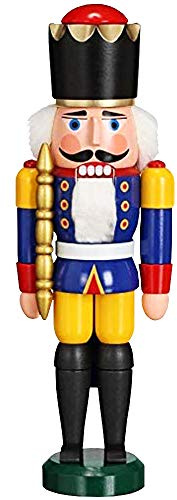 Seiffener Volkskunst Nussknacker König blau | Nussknacker Figur groß Höhe 29 cm | Weihnachtsdeko Figuren Handarbeit hergestellt im Erzgebirge | inkl. 250g Holzscheiben